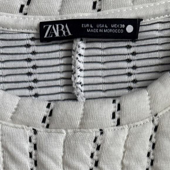 Zara Oversized Striped Quilted Midi Dress Cream & Black Weave Size Large - Picture 9 of 14